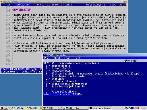 Kuva: SURVO MM ja sen HELP-ikkuna