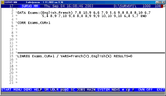 [Graph: working with a small data set in the edit field of Survo]