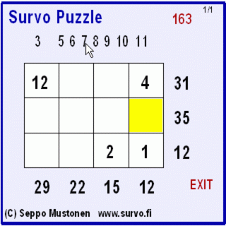 Survo Puzzle as a quick game