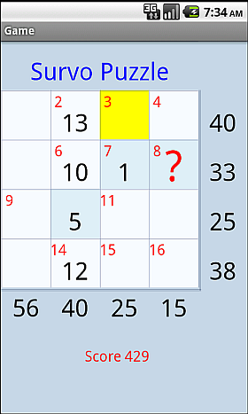 Solving a Survo puzzle on an Android phone